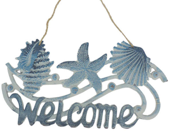 Cast Iron Welcome Sign Starfish & Shells 19cm