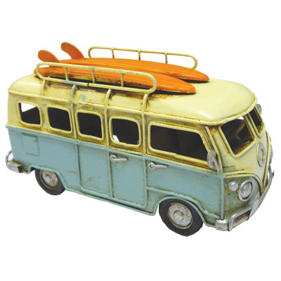 Kombi Metal Decor with LifeBuoy & Surf board - Baby Blue 16cm