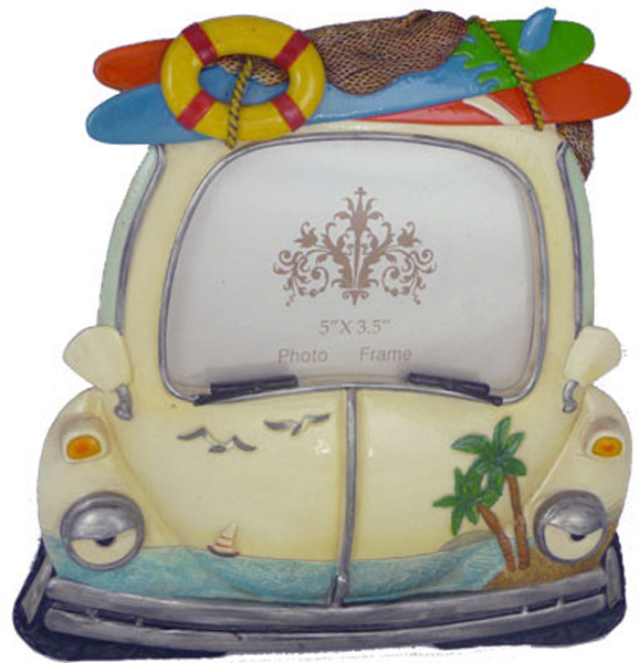 White Car Photo Frame w Surf board - Single