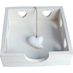 Napkin Holder Heart design -white wooden 20cmx20cm