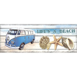 Old Hippie Van Life&apos;s A Beach Metal wall Plaque -Blue 38cm