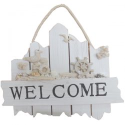 Waterfront Welcome Sign with ships wheel & seagull