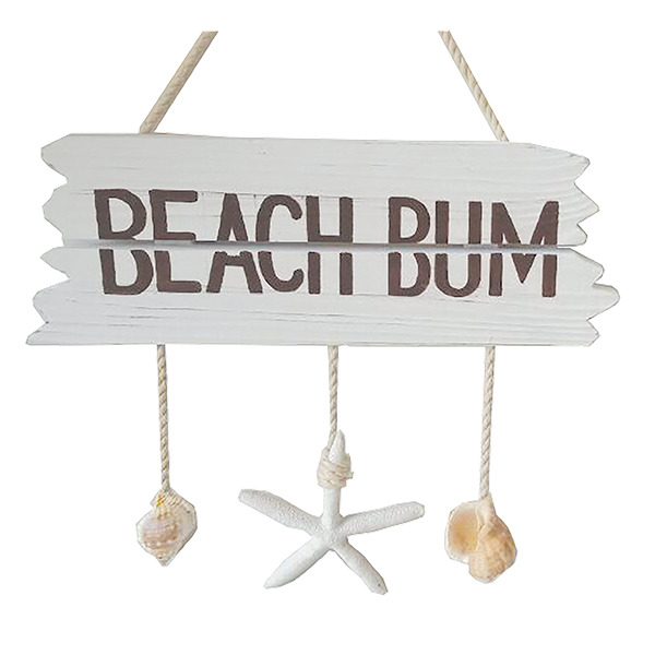 Beach Bum sign wooden with Hanging shells 37.5cm