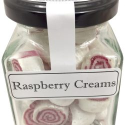 Raspberry Cream  Boiled Lollies or Rock Candy 100g Jars - Packed In Boxes of 12